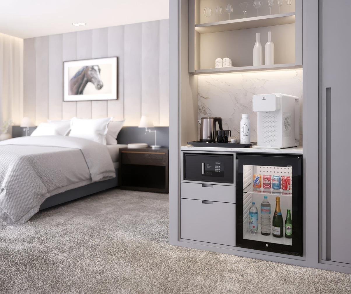 Wisewell in-room hydration solution in a luxury hotel room